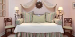 ruffled bed skirt, upholstered tight seat side chairs